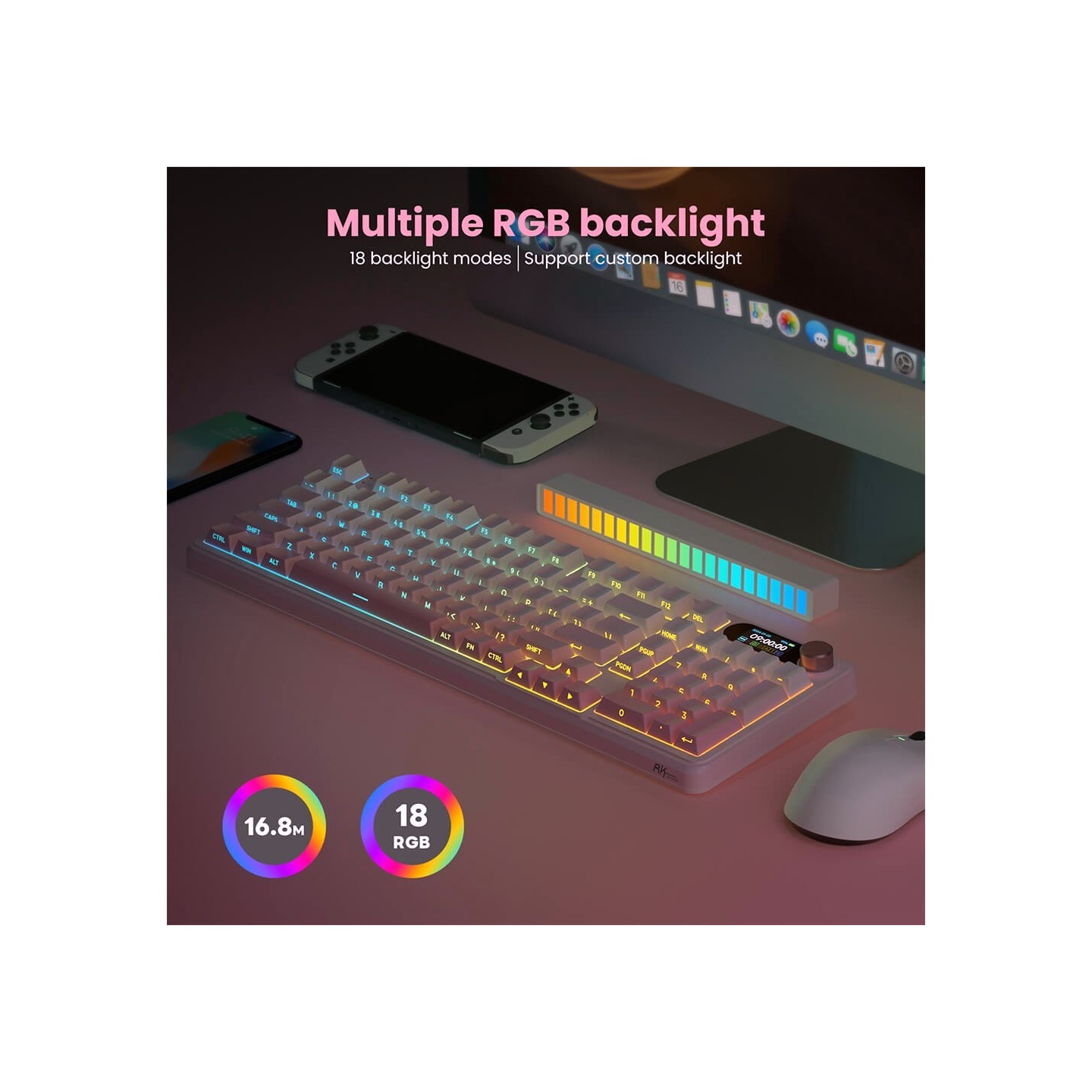 Royal Kludge S98 Pink Edition – clavier mécanique sans fil 96 % tri-mode