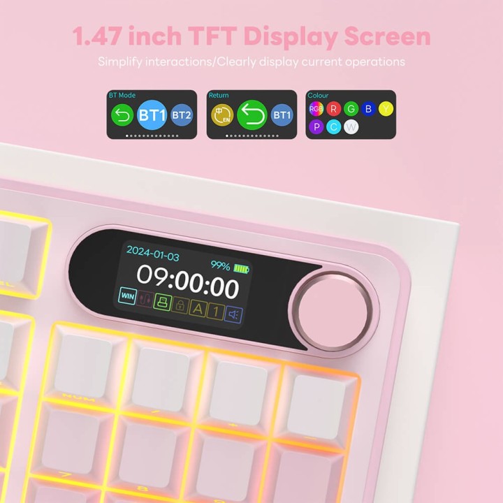 Royal Kludge S98 Pink Edition – clavier mécanique sans fil 96 % tri-mode