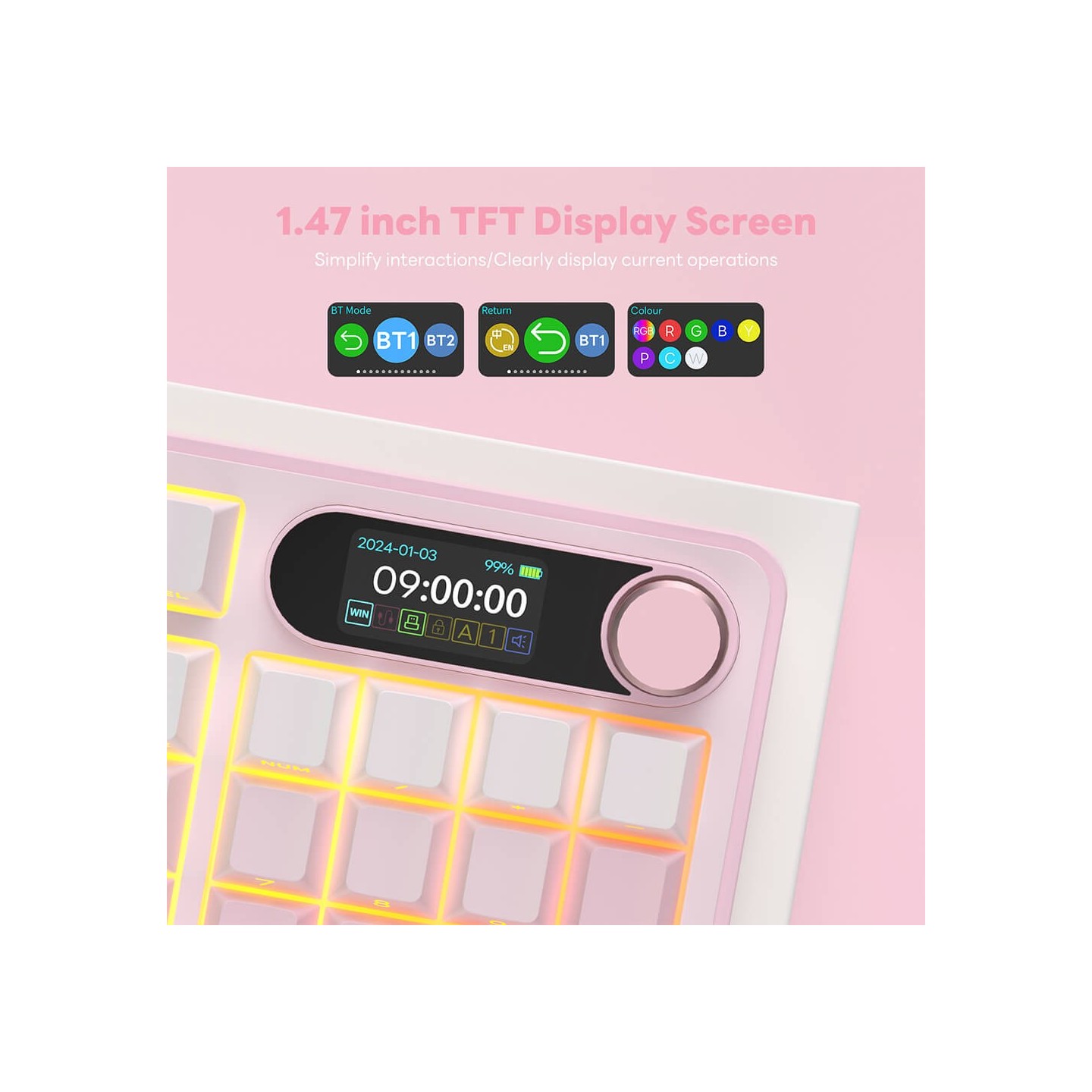 Royal Kludge S98 Pink Edition – clavier mécanique sans fil 96 % tri-mode