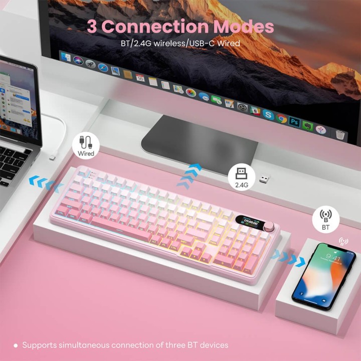Royal Kludge S98 Pink Edition – clavier mécanique sans fil 96 % tri-mode