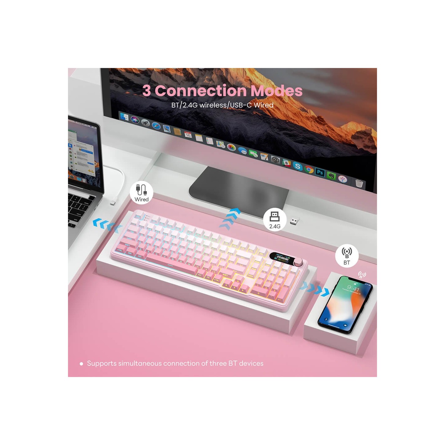 Royal Kludge S98 Pink Edition – clavier mécanique sans fil 96 % tri-mode