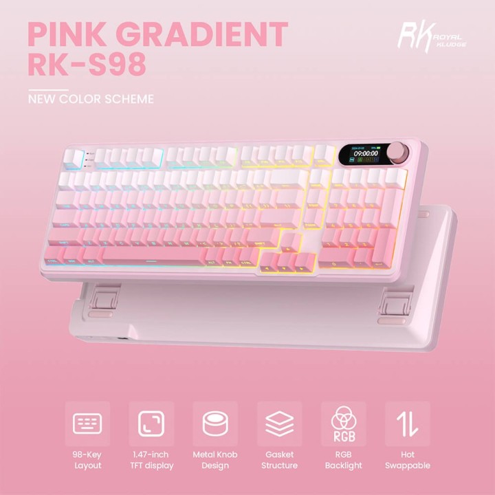 Royal Kludge S98 Pink Edition – clavier mécanique sans fil 96 % tri-mode