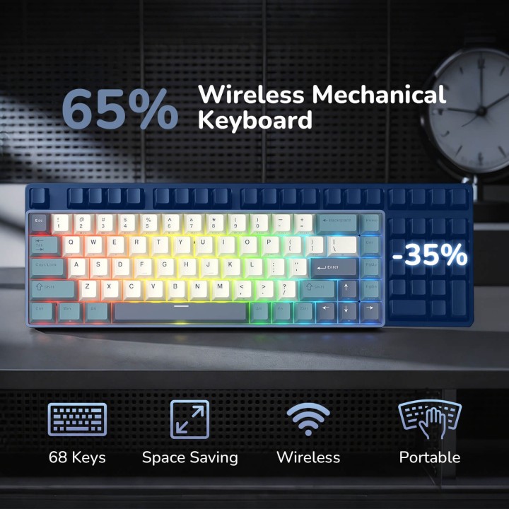 Royal Kludge RK68 – Clavier mécanique sans fil 65 %, édition Color-Block