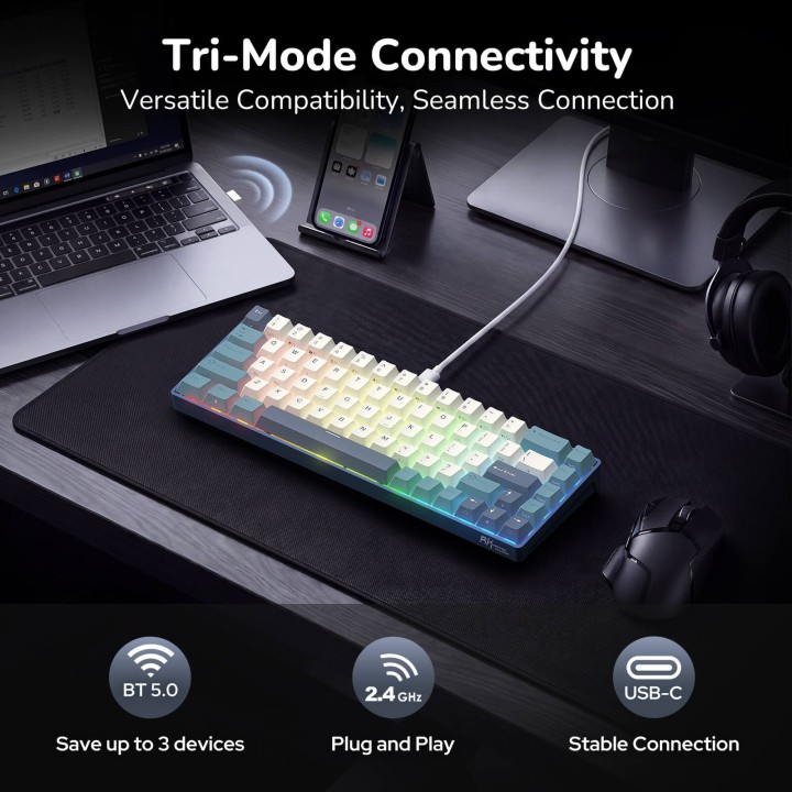 Royal Kludge RK68 – Clavier mécanique sans fil 65 %, édition Color-Block