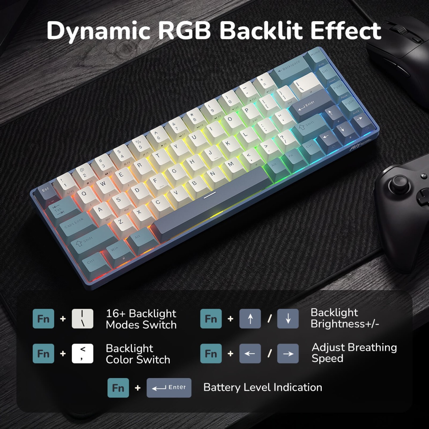 Royal Kludge RK68 – Clavier mécanique sans fil 65 %, édition Color-Block