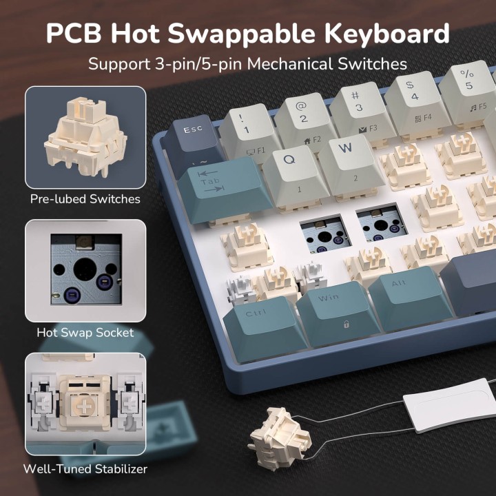 Royal Kludge RK68 – Clavier mécanique sans fil 65 %, édition Color-Block
