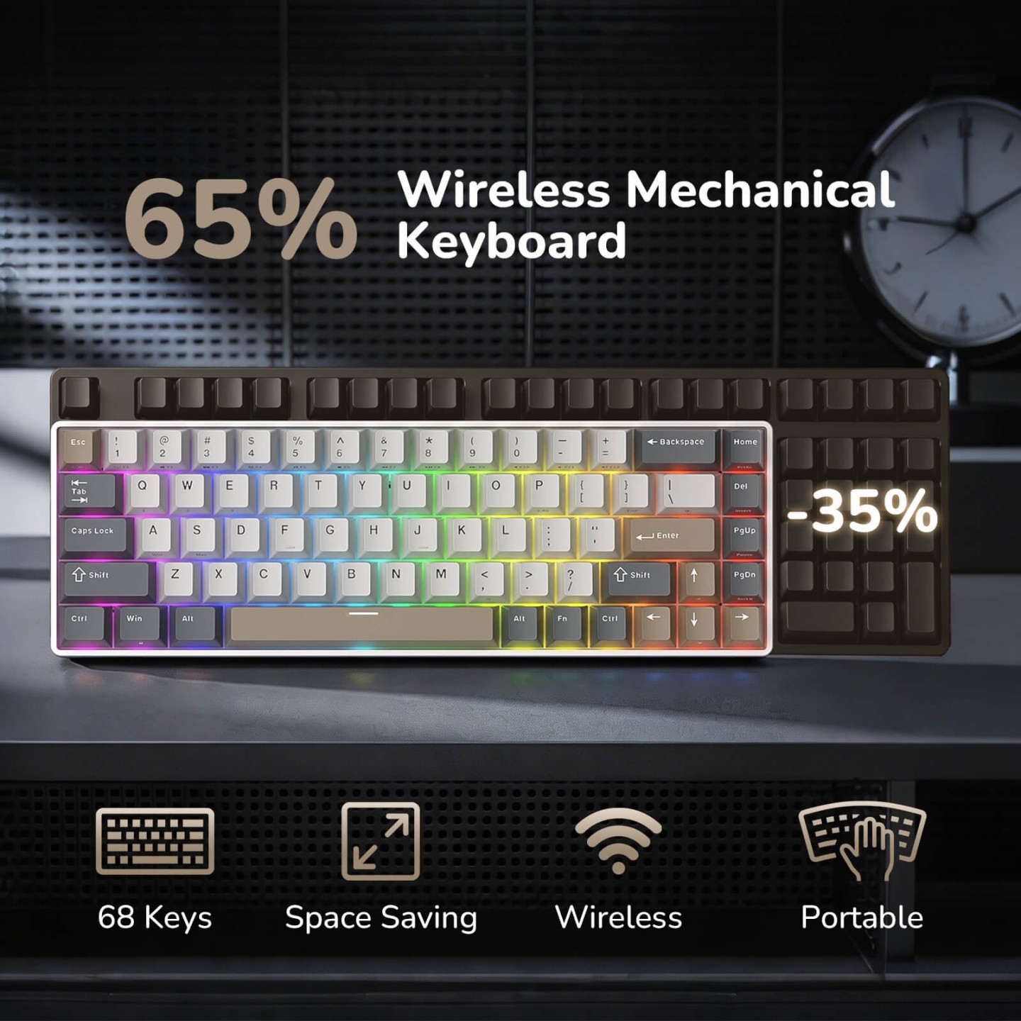 Royal Kludge RK68 – Clavier mécanique sans fil 65 %, édition Color-Block