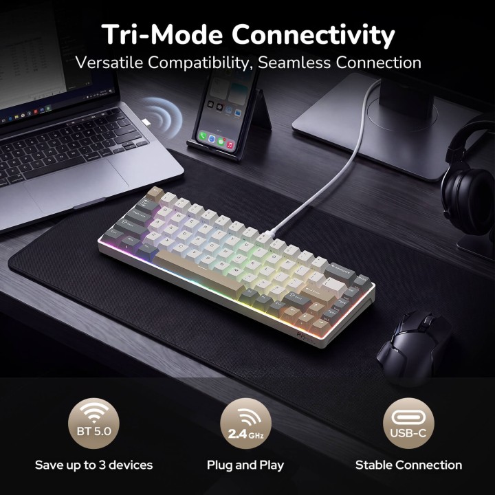 Royal Kludge RK68 – Clavier mécanique sans fil 65 %, édition Color-Block
