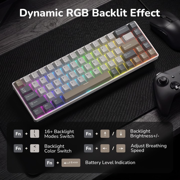 Royal Kludge RK68 – Clavier mécanique sans fil 65 %, édition Color-Block