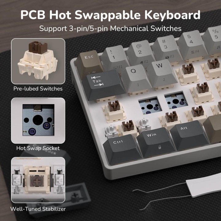 Royal Kludge RK68 – Clavier mécanique sans fil 65 %, édition Color-Block
