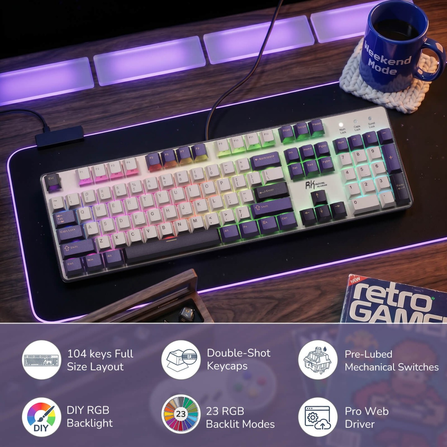 Royal Kludge RK920 – Clavier mécanique full size filaire, édition Color-Block