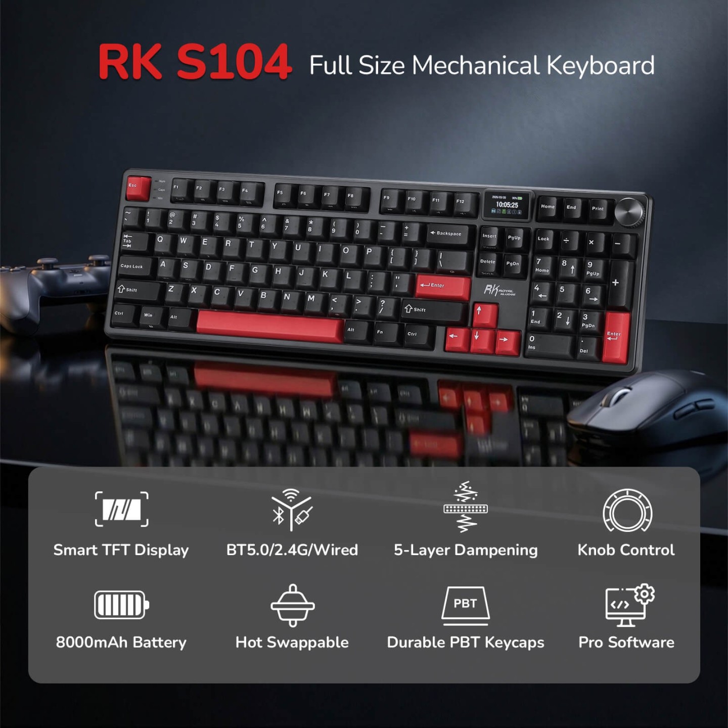 Royal Kludge S104 – clavier mécanique sans fil full size (104 touches)