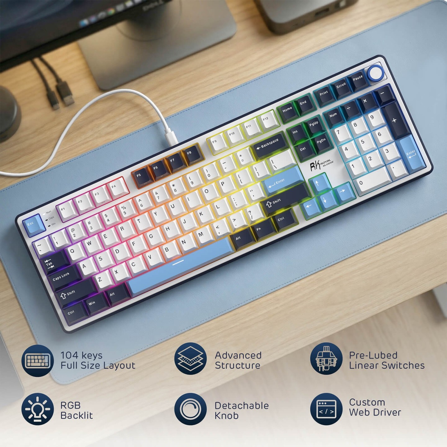 Royal Kludge X104 – Clavier mécanique gaming filaire full size (104 touches)