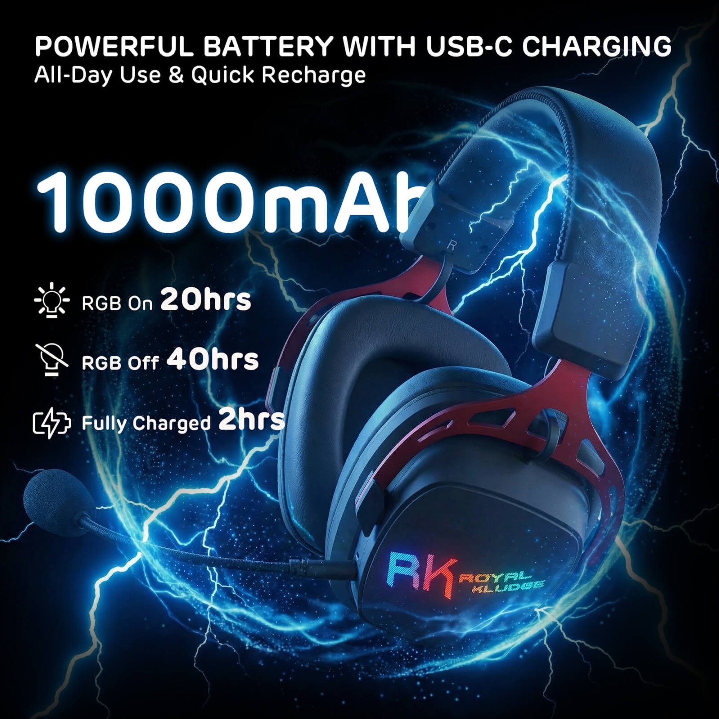 Royal Kludge HG103 – Casque gaming sans fil RGB