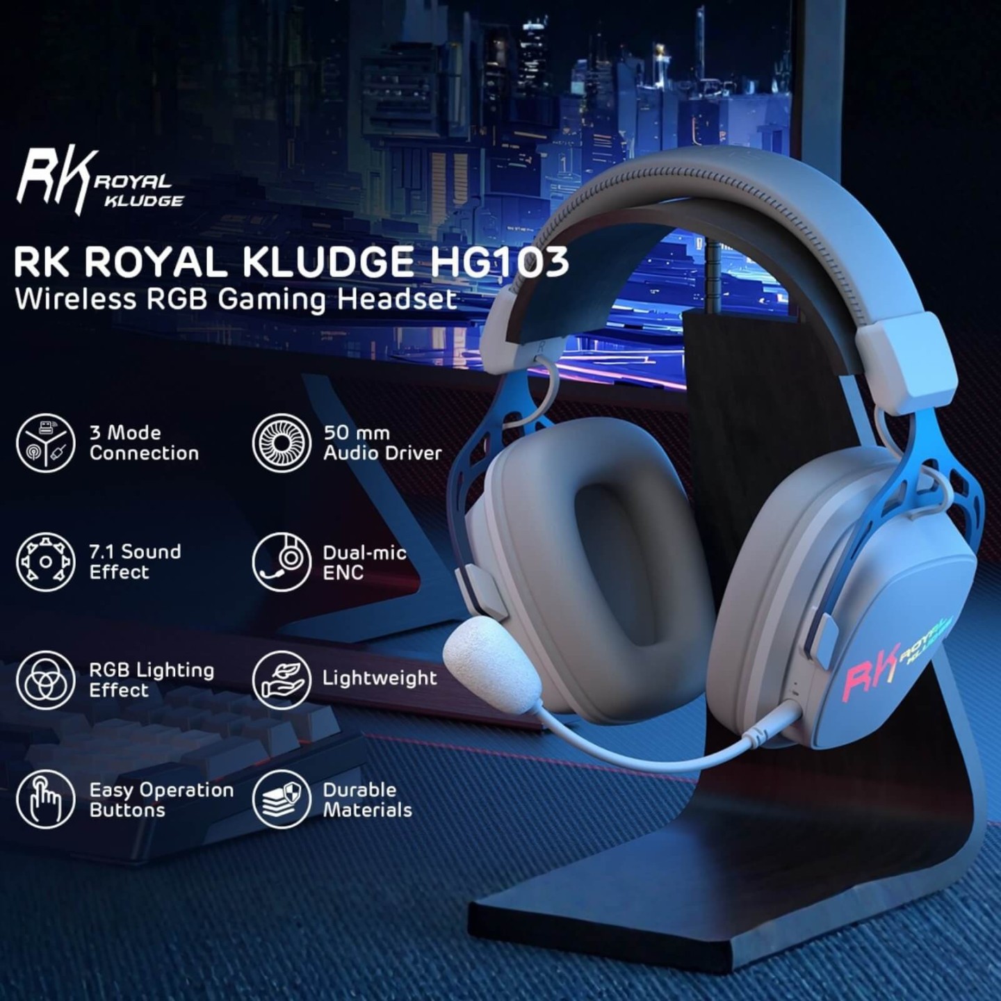 Royal Kludge HG103 – Casque gaming sans fil RGB