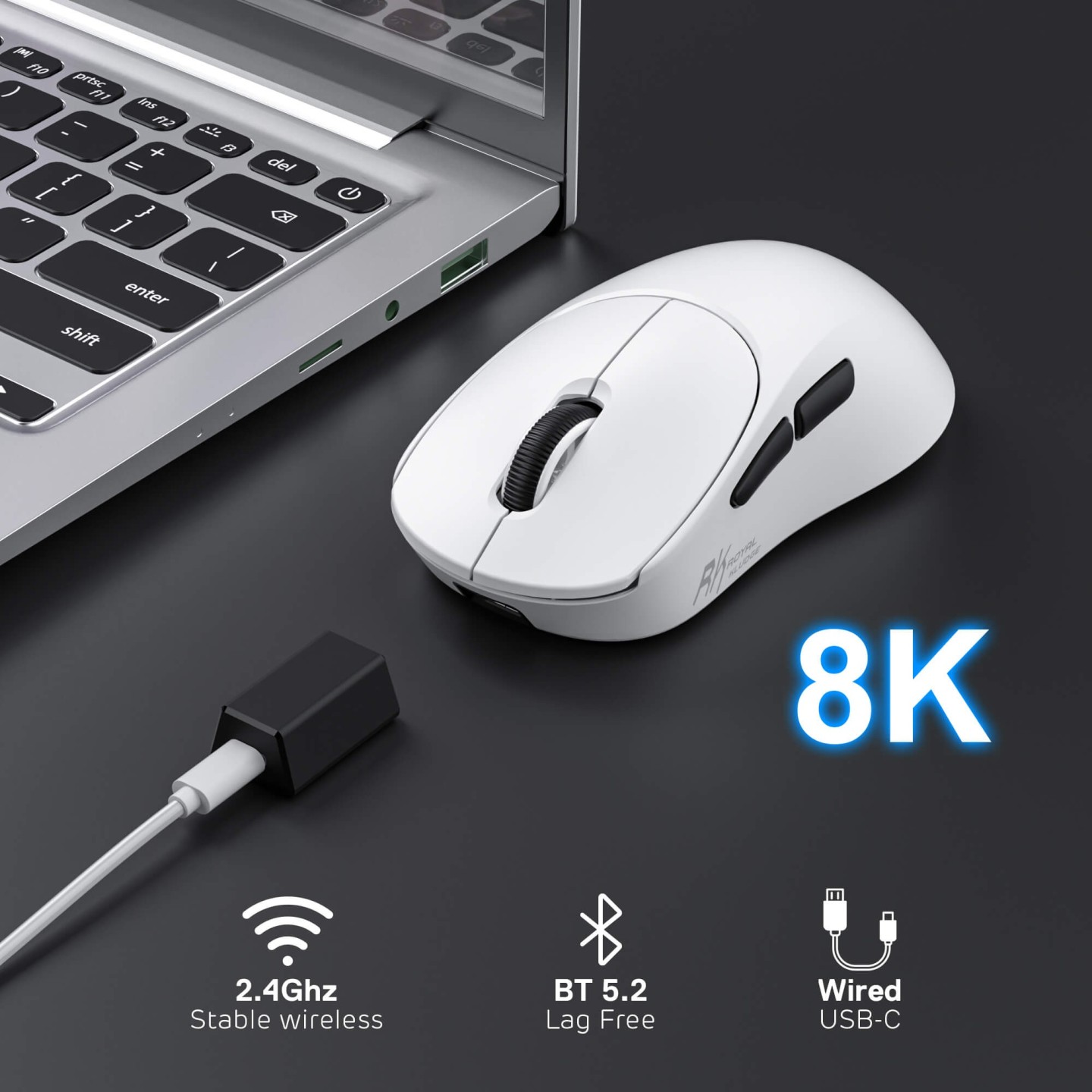 Royal Kludge MG5 – Souris gaming sans fil tri-mode, capteur PAW3950