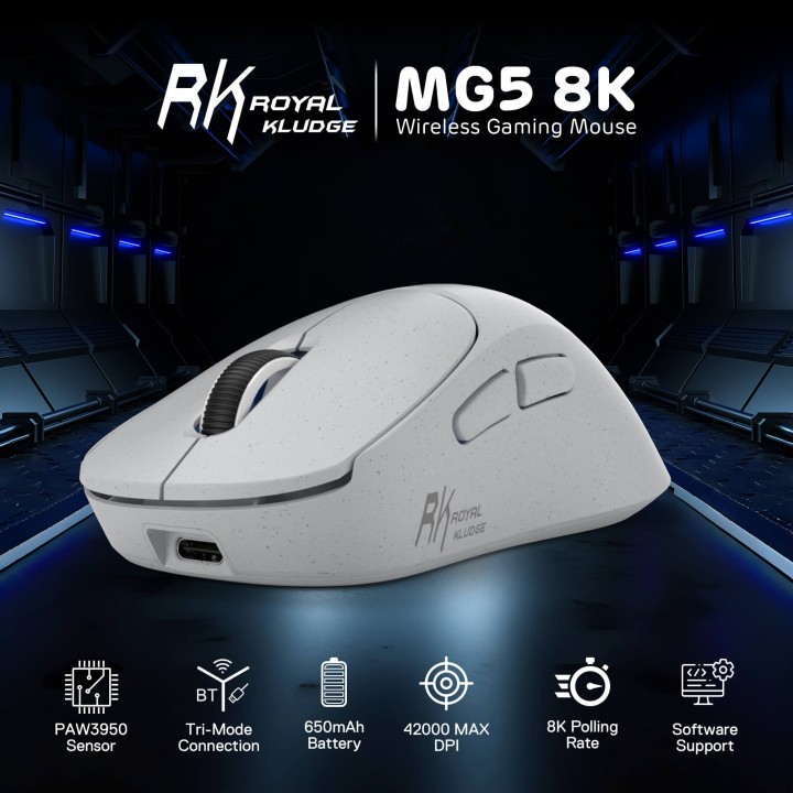 Royal Kludge MG5 – Souris gaming sans fil tri-mode, capteur PAW3950