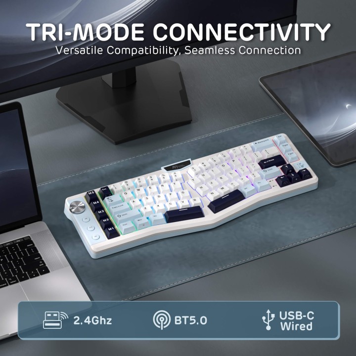 Royal Kludge A72 – Clavier mécanique ergonomique Alice 68 % tri-mode