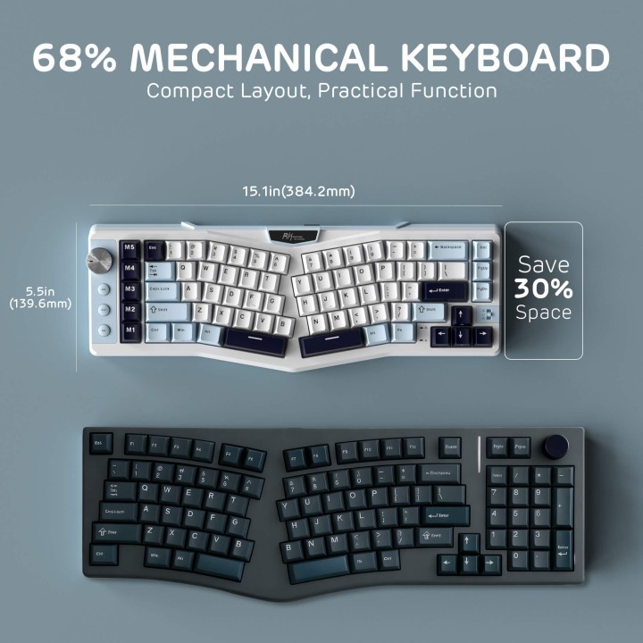 Royal Kludge A72 – Clavier mécanique ergonomique Alice 68 % tri-mode