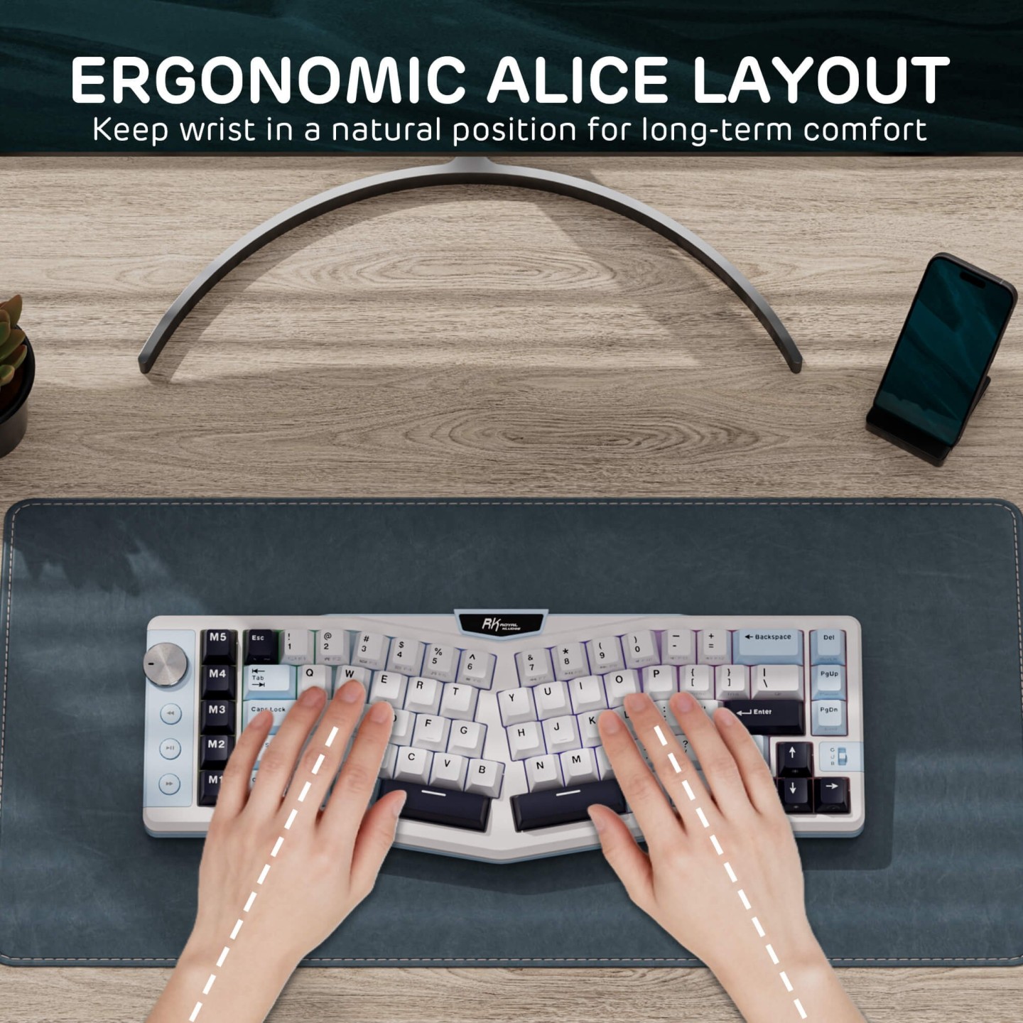 Royal Kludge A72 – Clavier mécanique ergonomique Alice 68 % tri-mode