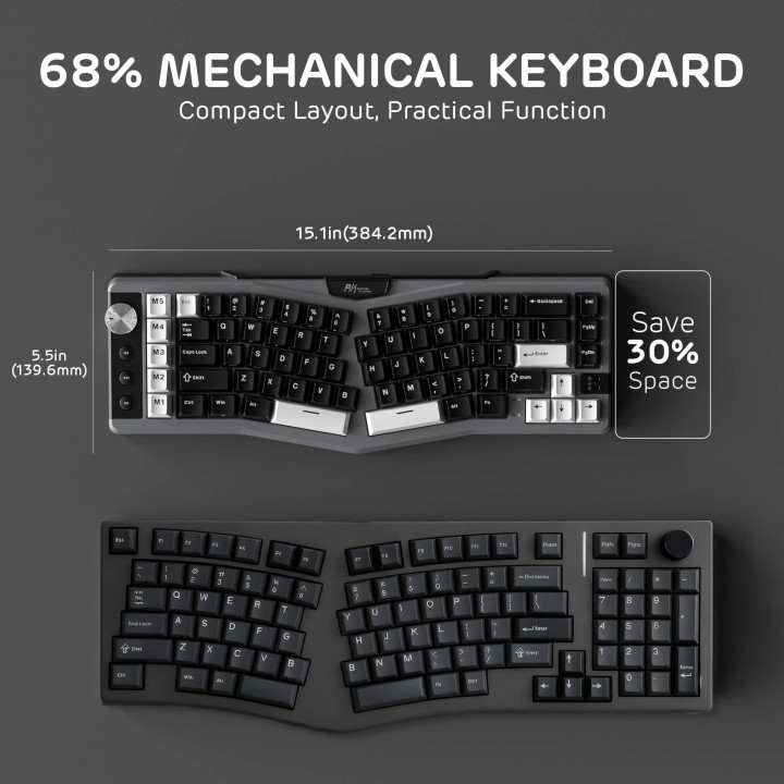 Royal Kludge A72 – Clavier mécanique ergonomique Alice 68 % tri-mode