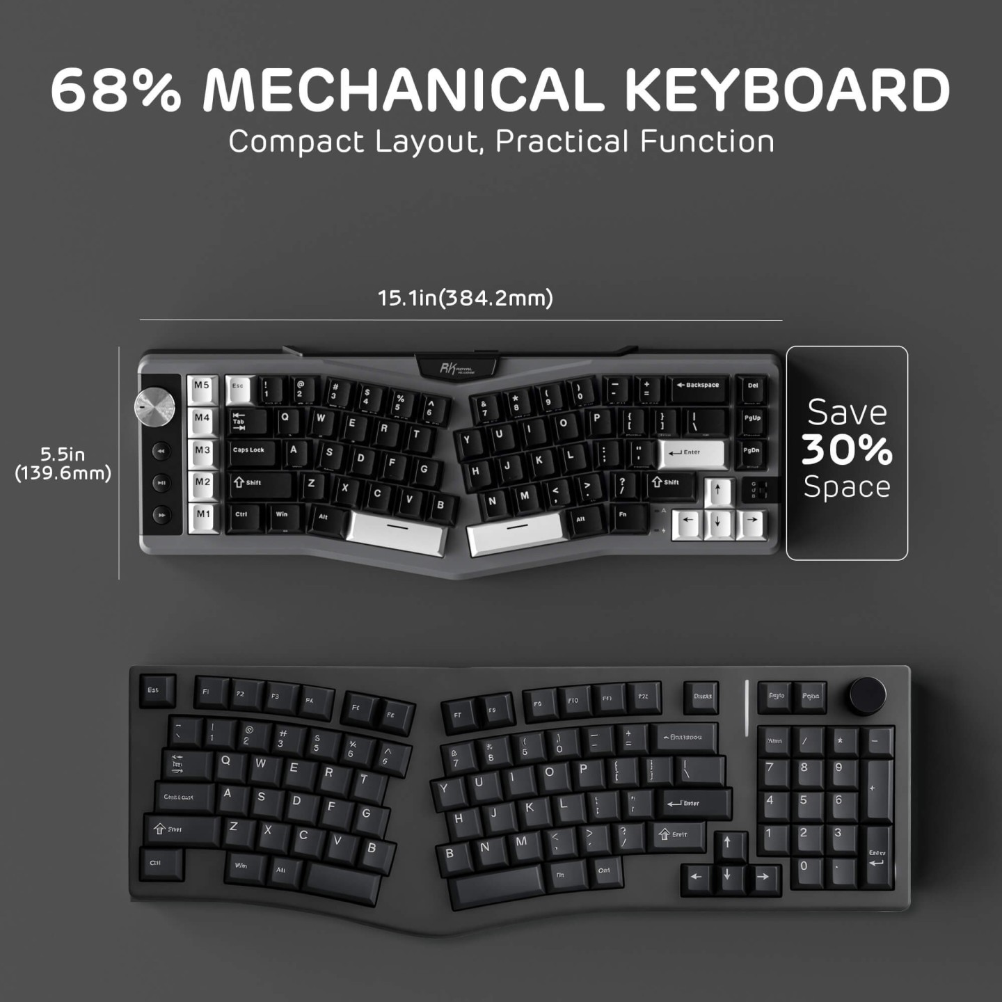 Royal Kludge A72 – Clavier mécanique ergonomique Alice 68 % tri-mode