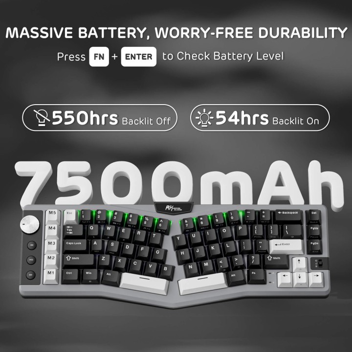 Royal Kludge A72 – Clavier mécanique ergonomique Alice 68 % tri-mode