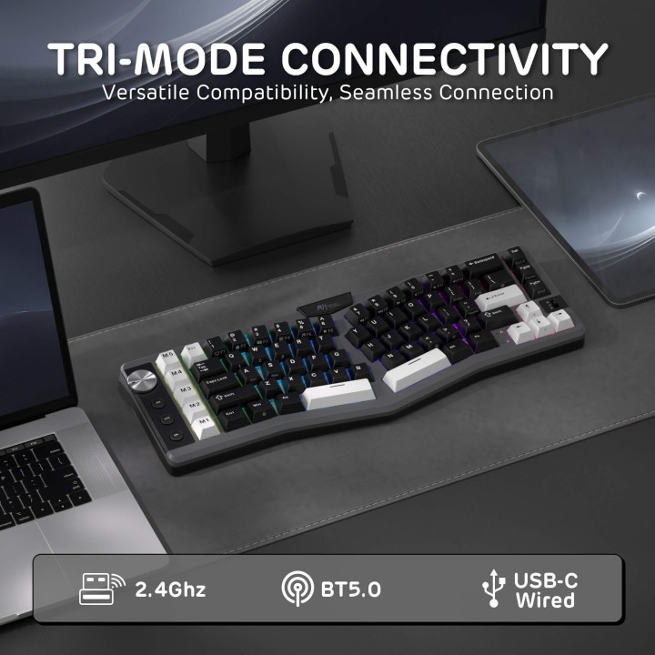 Royal Kludge A72 – Clavier mécanique ergonomique Alice 68 % tri-mode
