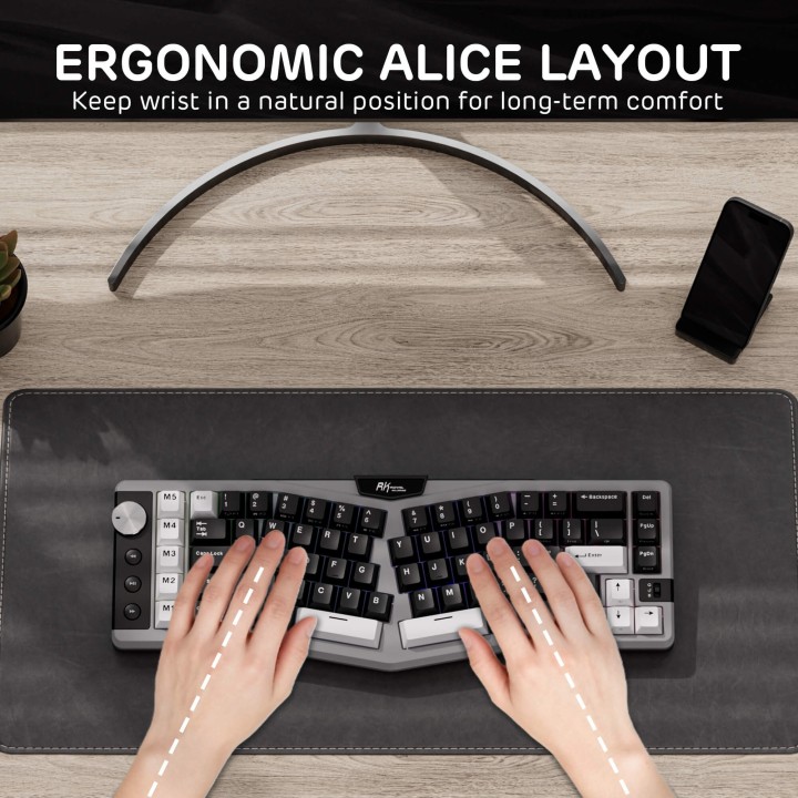 Royal Kludge A72 – Clavier mécanique ergonomique Alice 68 % tri-mode