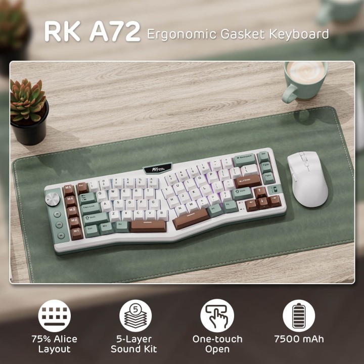 Royal Kludge A72 – Clavier mécanique ergonomique Alice 68 % tri-mode