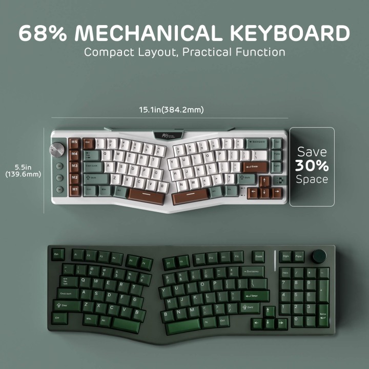 Royal Kludge A72 – Clavier mécanique ergonomique Alice 68 % tri-mode