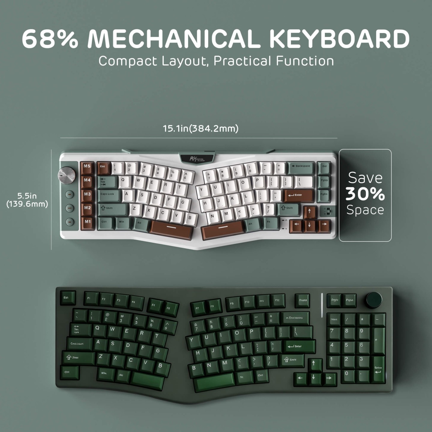 Royal Kludge A72 – Clavier mécanique ergonomique Alice 68 % tri-mode