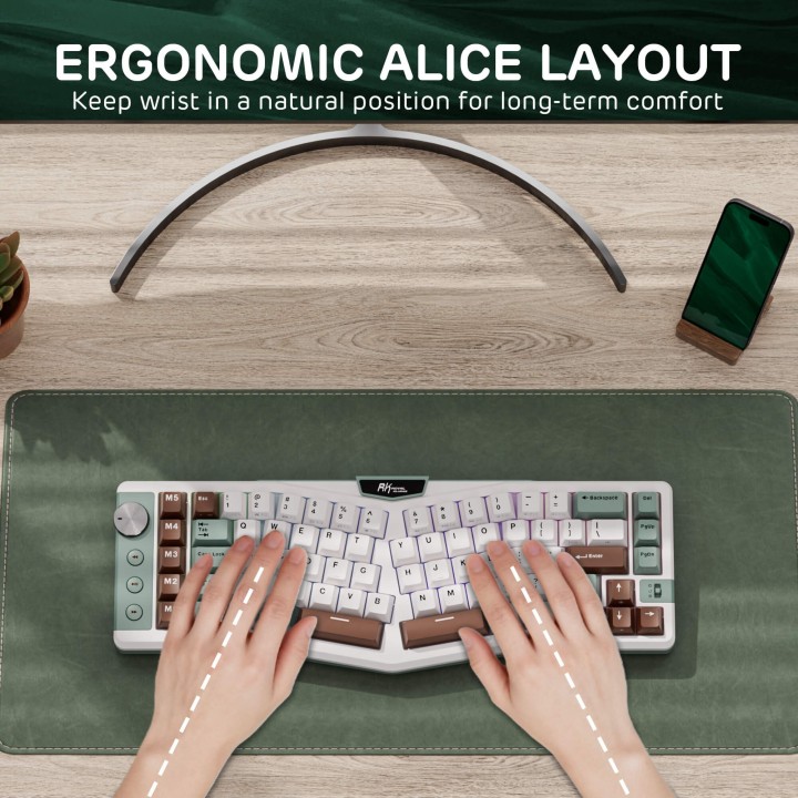 Royal Kludge A72 – Clavier mécanique ergonomique Alice 68 % tri-mode