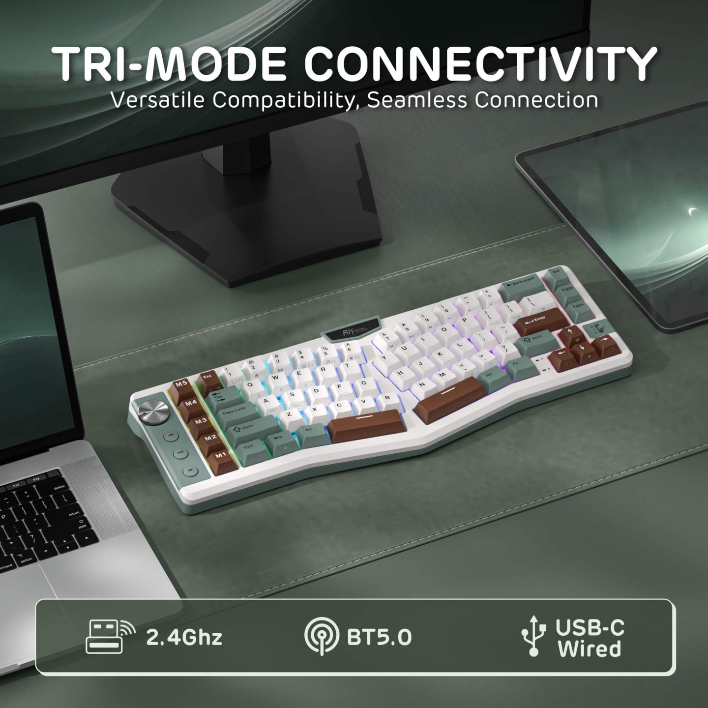 Royal Kludge A72 – Clavier mécanique ergonomique Alice 68 % tri-mode