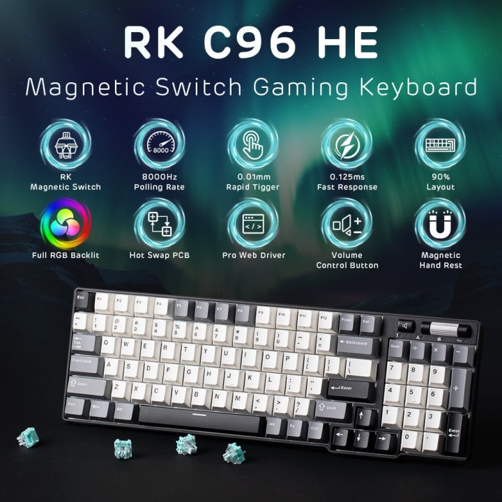 Royal Kludge C96 – clavier gaming 96 % à switches magnétiques effet Hall