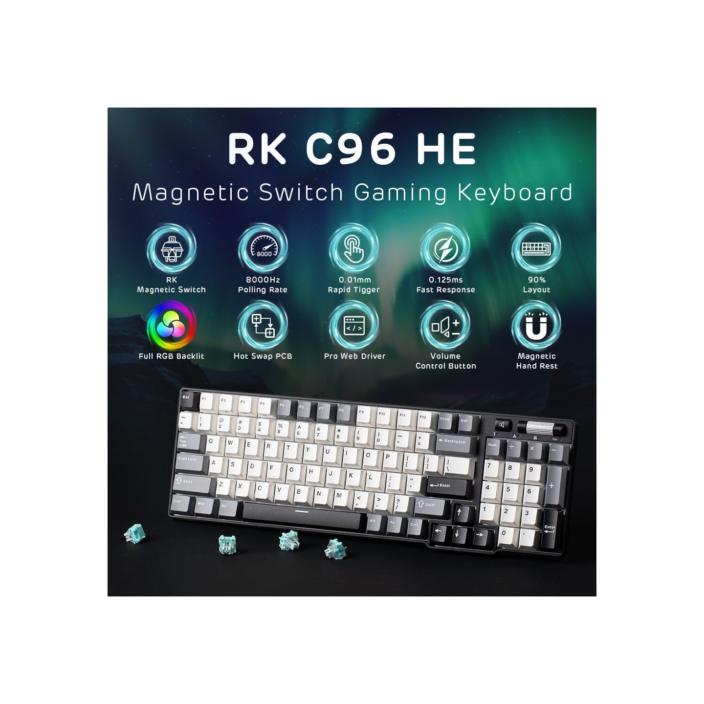Royal Kludge C96 – clavier gaming 96 % à switches magnétiques effet Hall