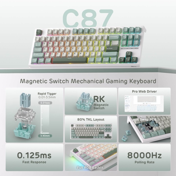 Royal Kludge C87 – Clavier gaming magnétique à effet Hall TKL (80 %)