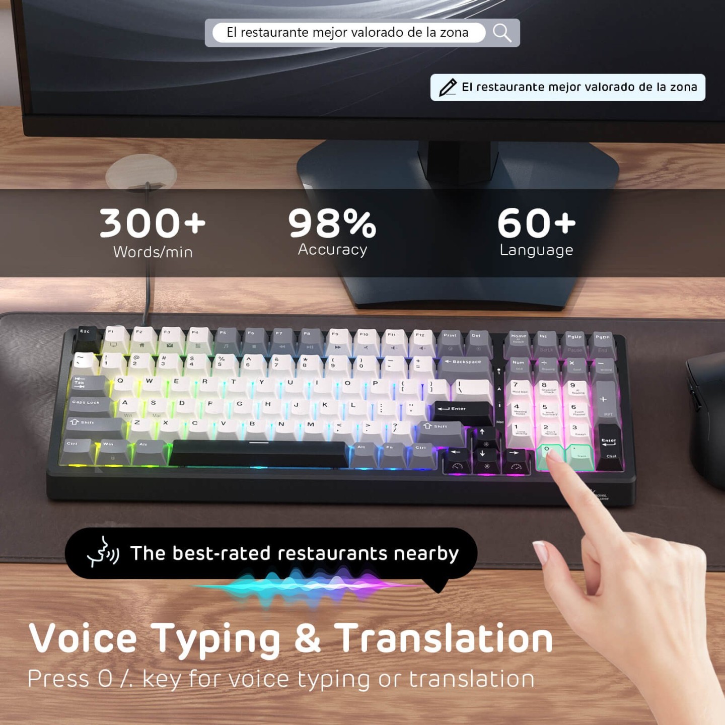 Royal Kludge F99 AI – Clavier mécanique filaire 96 % avec fonctions IA