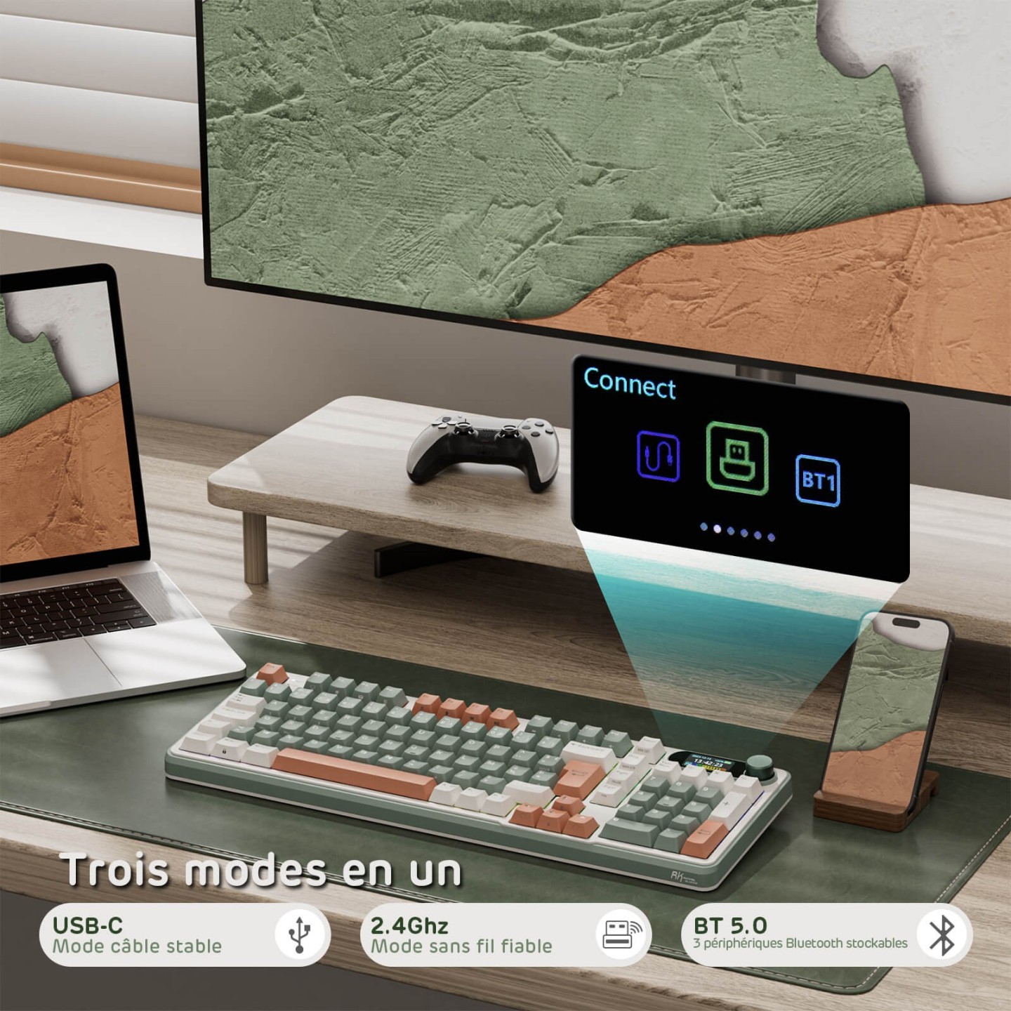 Royal Kludge S98-FR – Clavier mécanique sans fil 96 % AZERTY