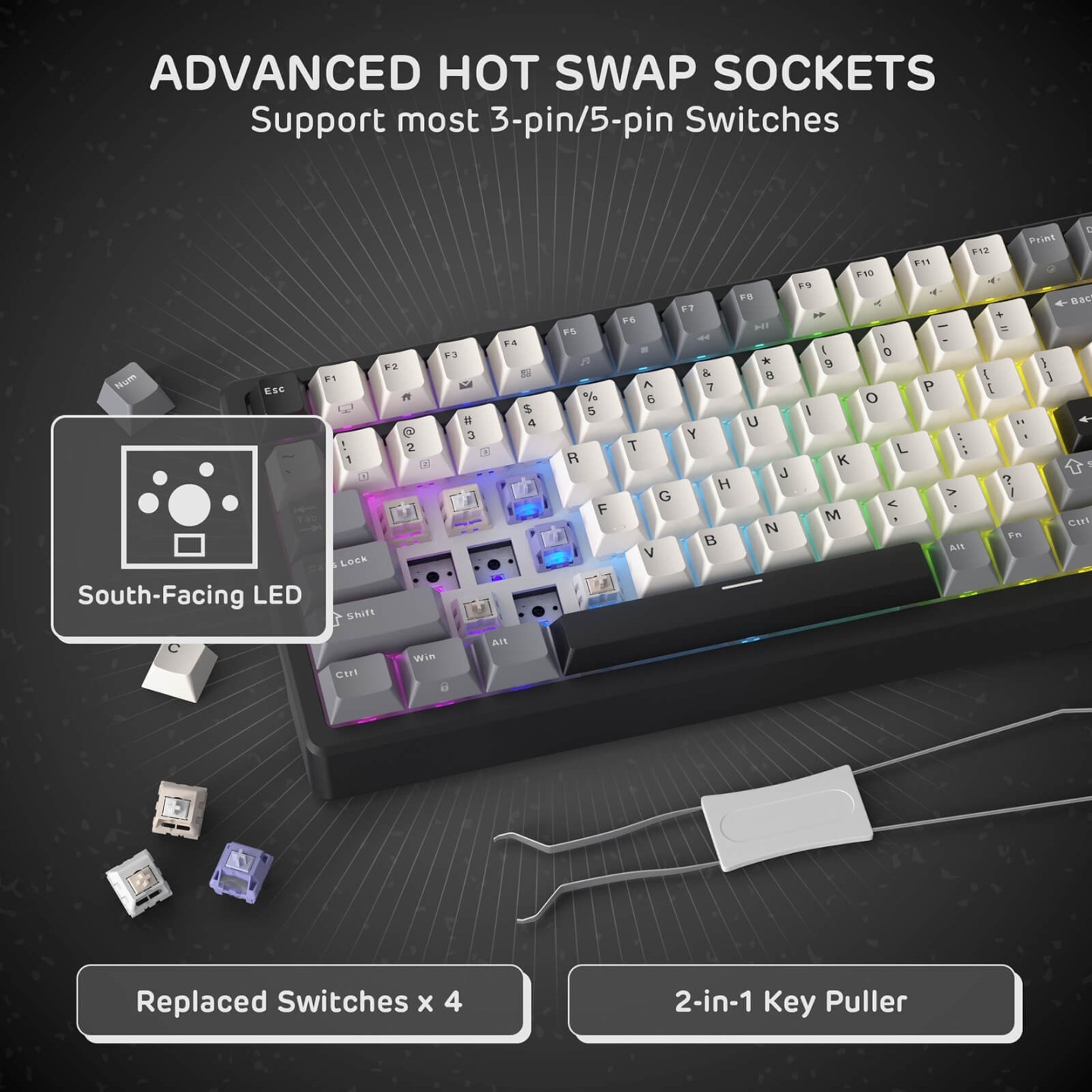 Royal Kludge F99 – Clavier mécanique sans fil 96 % tri-mode