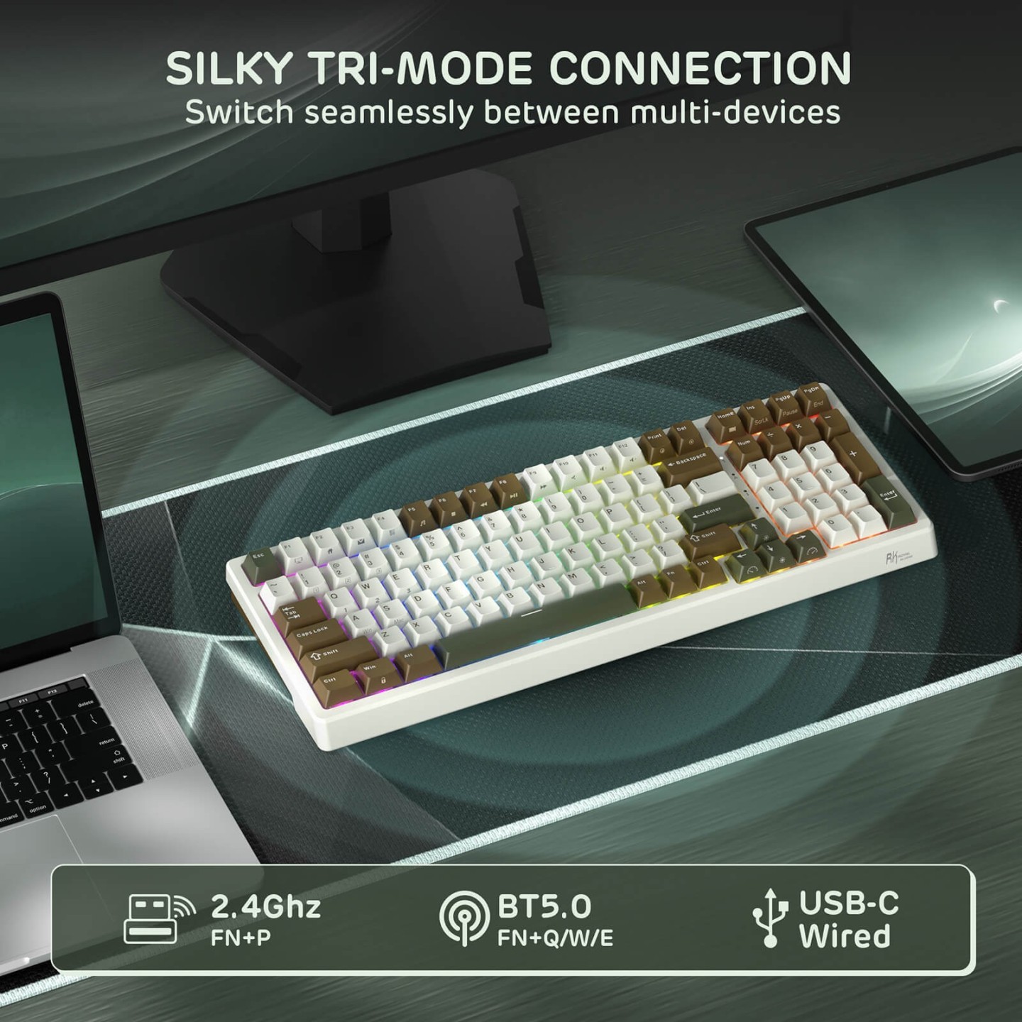 Royal Kludge F99 – Clavier mécanique sans fil 96 % tri-mode