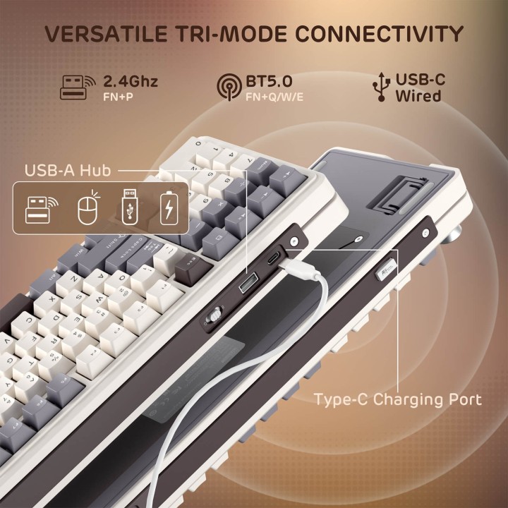 Royal Kludge L98 – Clavier mécanique sans fil 96 % pavé numérique à gauche