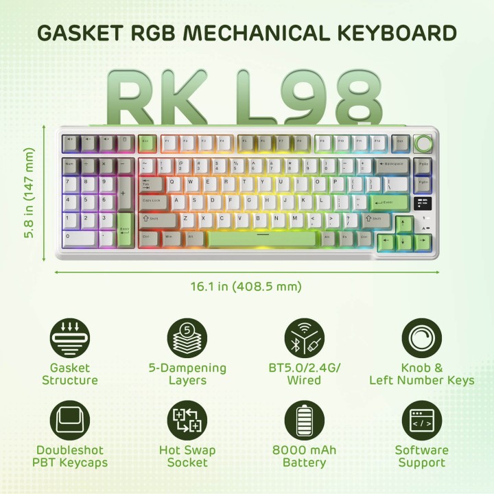 Royal Kludge L98 – Clavier mécanique sans fil 96 % pavé numérique à gauche