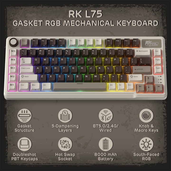 Royal Kludge L75 – Clavier mécanique sans fil tri-mode 75 %