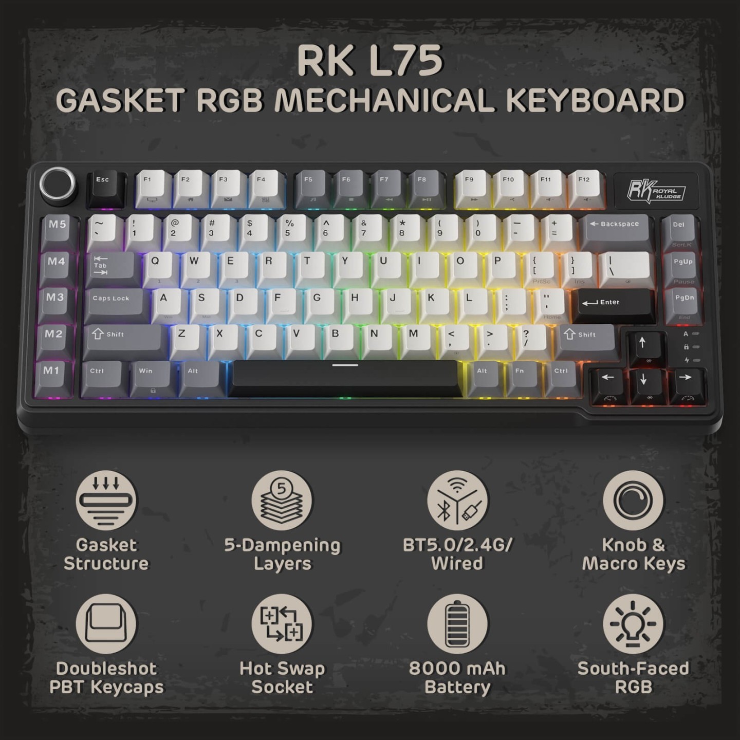 Royal Kludge L75 – Clavier mécanique sans fil tri-mode 75 %