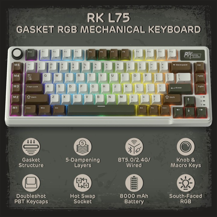 Royal Kludge L75 – Clavier mécanique sans fil tri-mode 75 %
