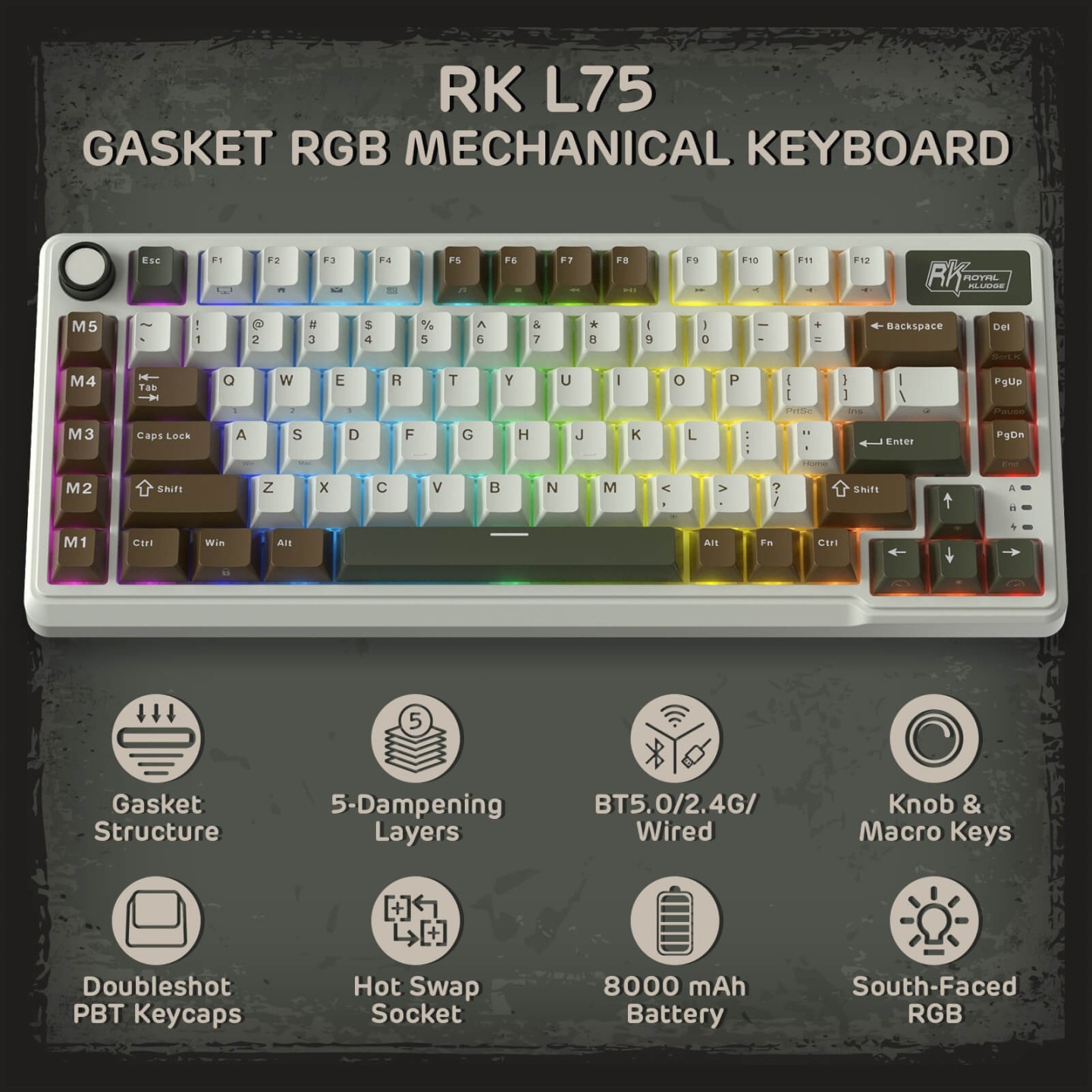 Royal Kludge L75 – Clavier mécanique sans fil tri-mode 75 %