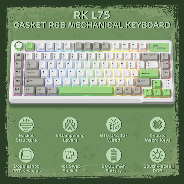 Royal Kludge L75 – Clavier mécanique sans fil tri-mode 75 %