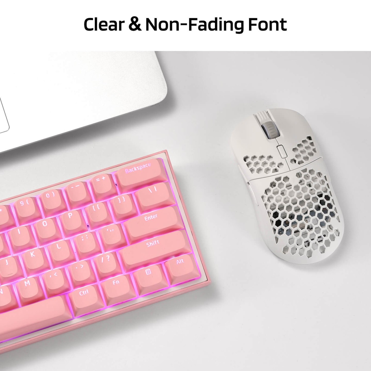 Royal Kludge x LTC – Keycaps PBT Double Shot 117 touches, profil OEM translucide (rose)