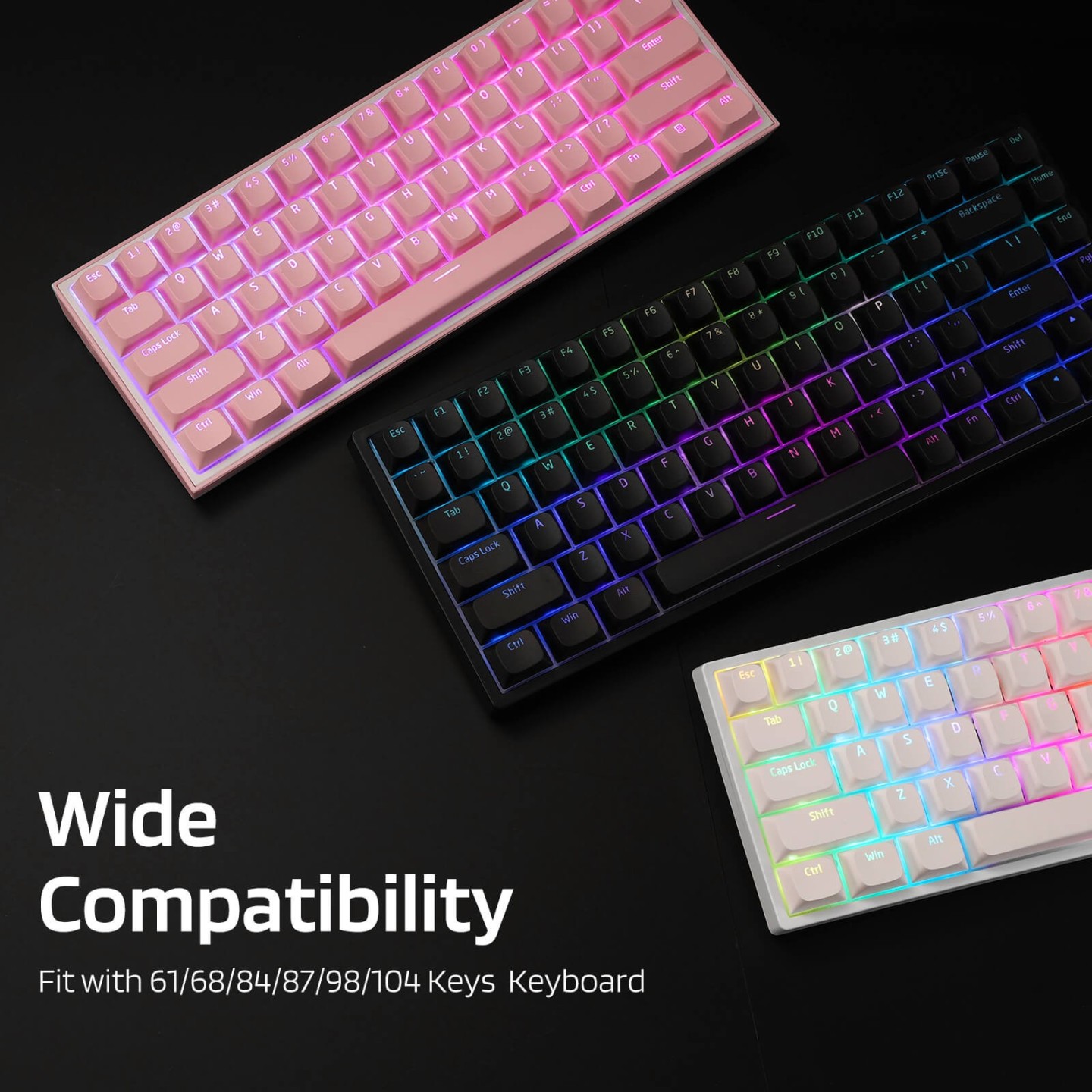 Royal Kludge x LTC – Keycaps PBT Double Shot 117 touches, profil OEM translucide (rose)
